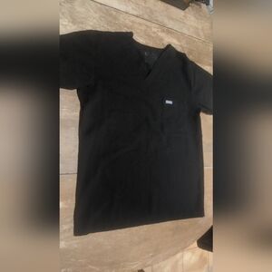 FIGS Scrub Top Small Black Technical Collection Pockets V-Neck